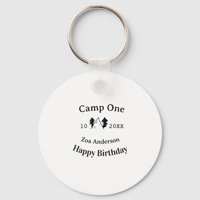 Porte-clés Camp one happy birthday name date campingadventure (Recto)