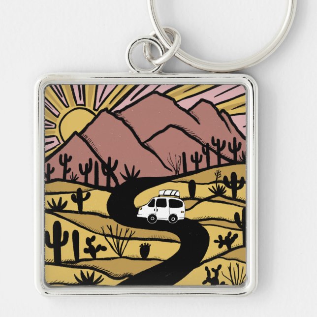 Porte-clés Campervan Desert Mounts Vanlife RV Sunrise (Devant)