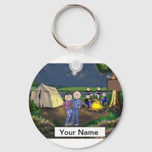 Porte-clés Camping Couple, Caricature pour quatre enfants