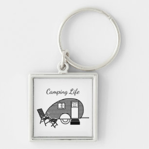 Porte-clés Camping vie caravane remorque rétro noir blanc