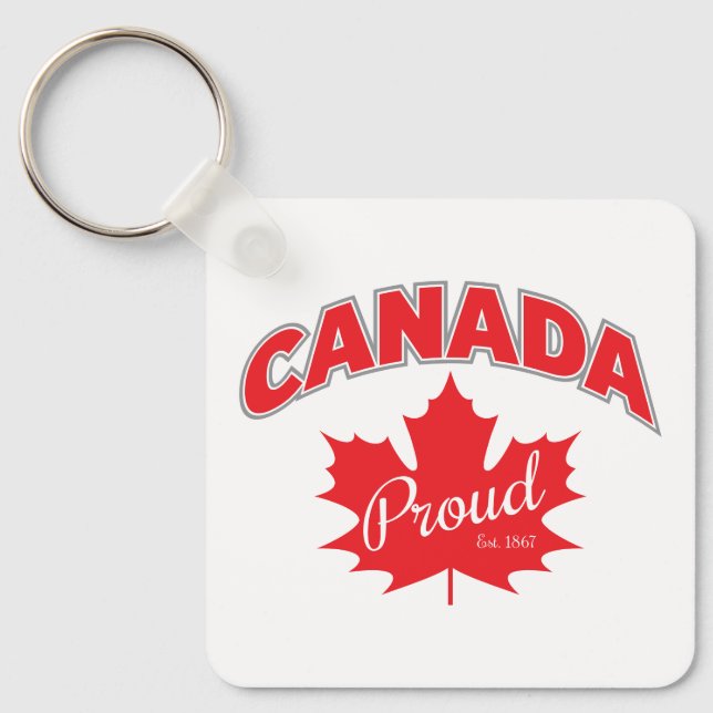 Porte-clés "Canada Fier Est. 1867" Avec Graphique Feuille D'É (Recto)