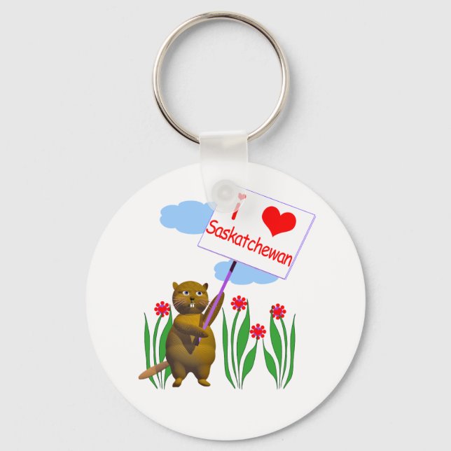Porte-clés Canadian Beaver Loves Saskatchewan (Recto)