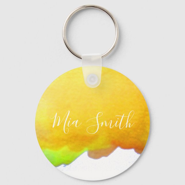 Porte-clés Canard jaune aquarelle mignonne nom cadeau fille (Recto)
