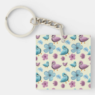 Porte-clés Canard Mignon Motif Floral Esthétique Pastel Kawai