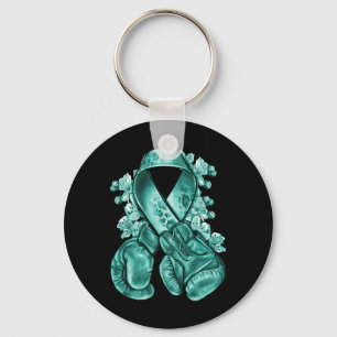 Porte-clés Cancer de l'ovaire Ruban Turquoise avec gants de b