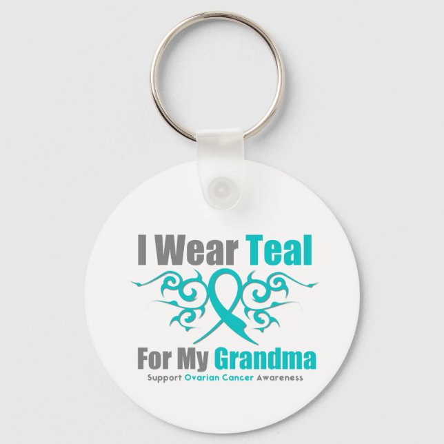 Porte-clés Cancer de l'ovaire Turquoise ruban Tribal Grandma (Recto)