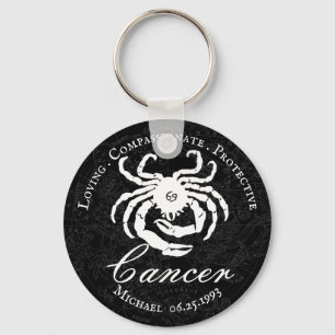 Porte-clés Cancer personnalisé noir Traits d'astrologie zodia