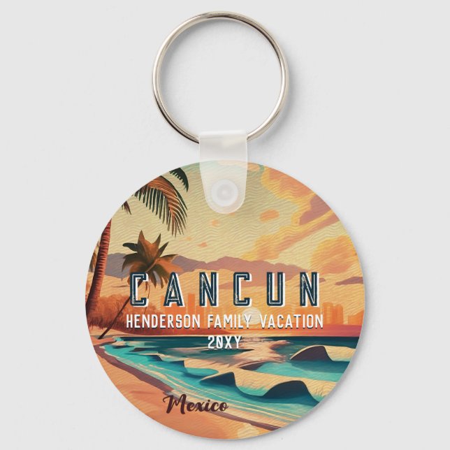 Porte-clés Cancún Mexique Palm Tree Sunset Voyage Souvenir (Recto)