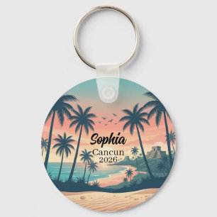 Porte-clés Cancun Vintage 2026 Coucher de soleil tropical sur