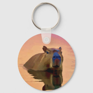 Porte-clés Capybara Émergée d'un lac paisible