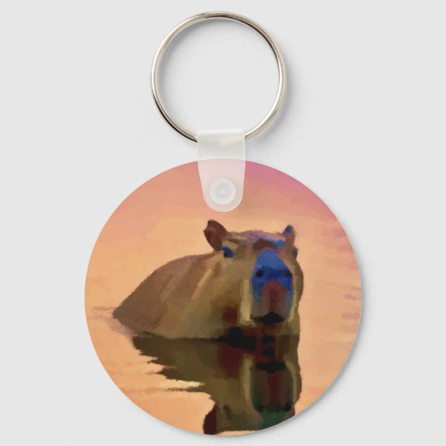 Porte-clés Capybara Émergée d'un lac paisible (Recto)