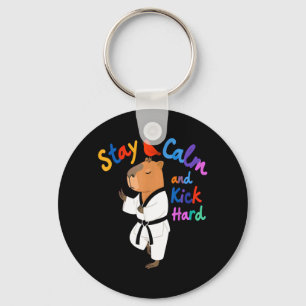 Porte-clés Capybara Taekwondo Restez Calme Drôle