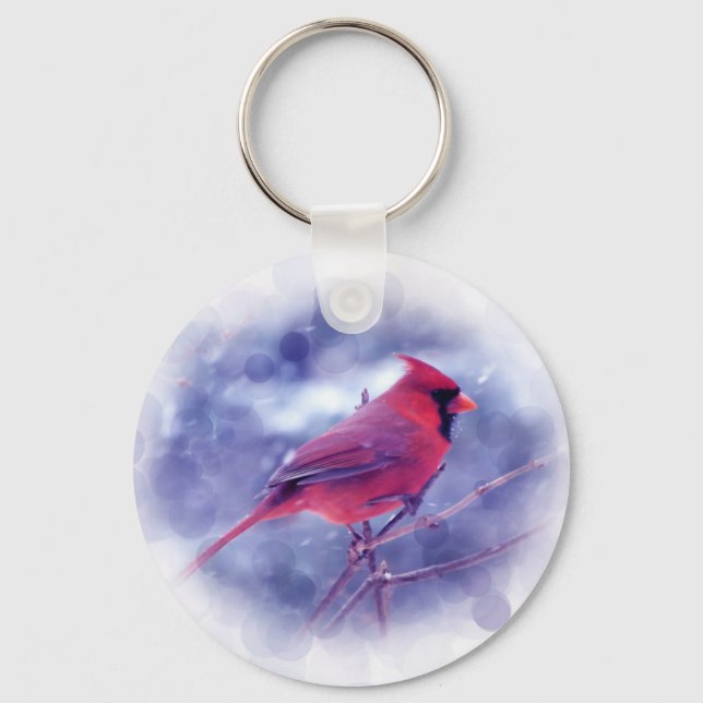 Porte-clés Cardinal rouge dans la tempête de neige (Recto)