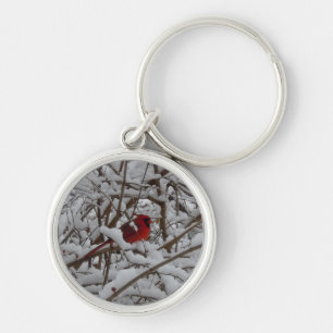 Porte-clés Cardinal rouge dans une clé d'arbre remplie de nei