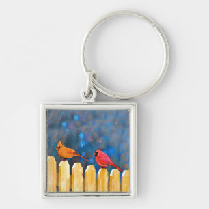 Porte-clés Cardinals on the Fence Painting - Art original