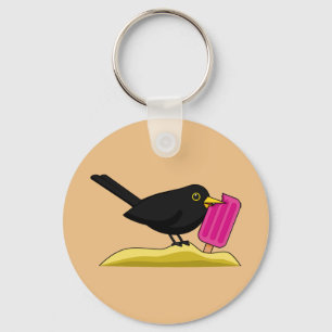 Porte-clés Caricature Blackbird Manger Une Crème De Glace
