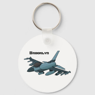 Porte-clés Caricature d'avion de chasse militaire