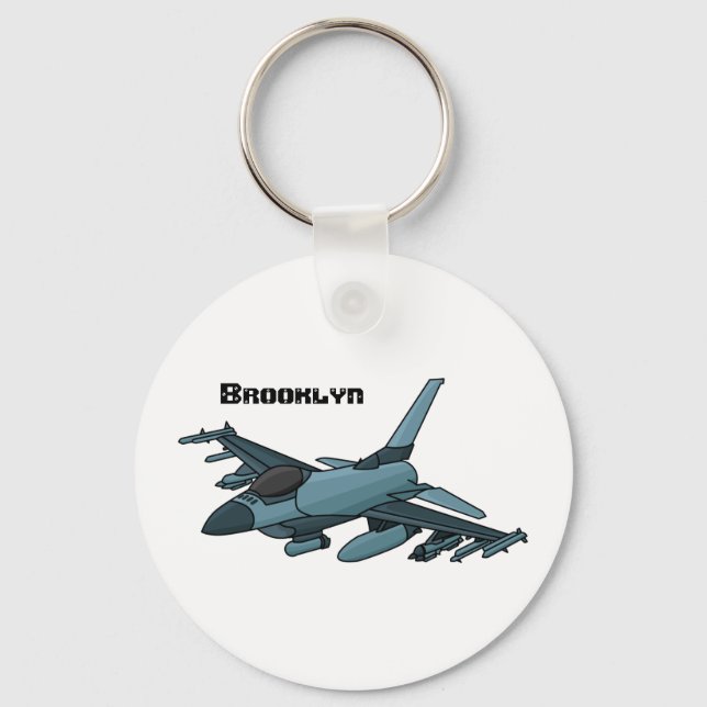 Porte-clés Caricature d'avion de chasse militaire (Recto)