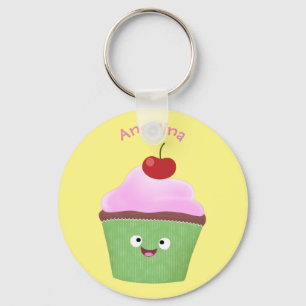 Porte-clés Caricature de cupcake joyeux