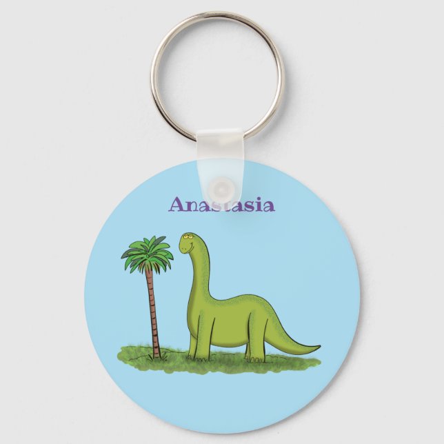 Porte-clés Caricature de dinosaure de brontosaurus vert migno (Recto)