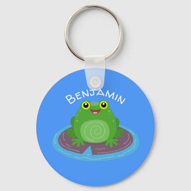 Porte-clés Caricature de grenouille verte mignonne (Recto)