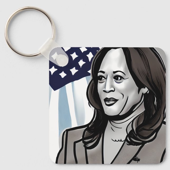 Porte-clés Caricature de Kamala Harris Political (Recto)