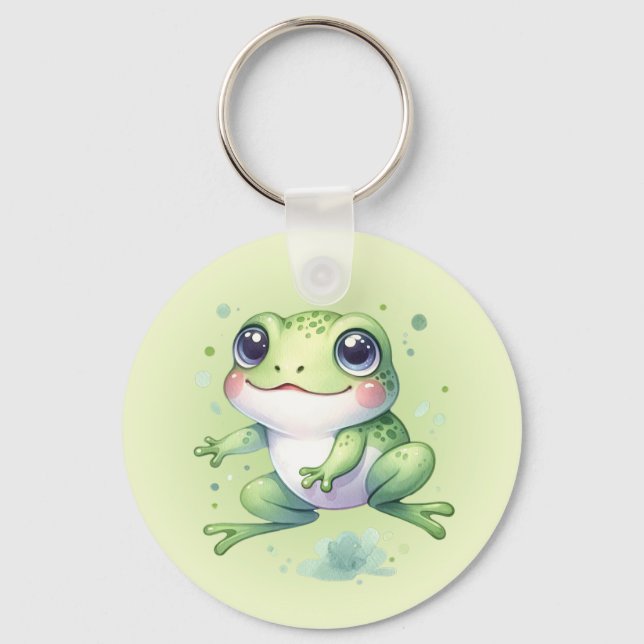 Porte-clés Caricature de la grenouille verte mignonne (Recto)