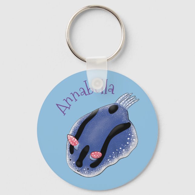 Porte-clés Caricature de nudibranche bleu mignon (Recto)