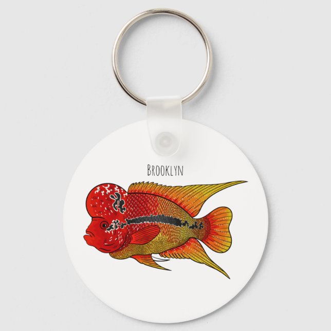 Porte-clés Caricature de poisson cichlide à fleur (Recto)