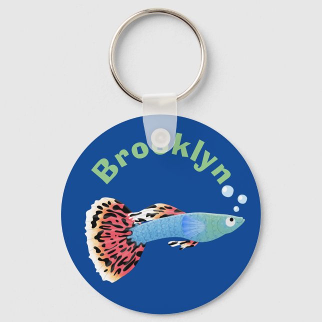 Porte-clés Caricature de poisson tropical guppy très chic (Recto)
