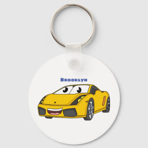 Porte-clés Caricature de voiture sport jaune joyeux