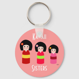 Porte-clés Caricature des soeurs de poupées Kokeshi