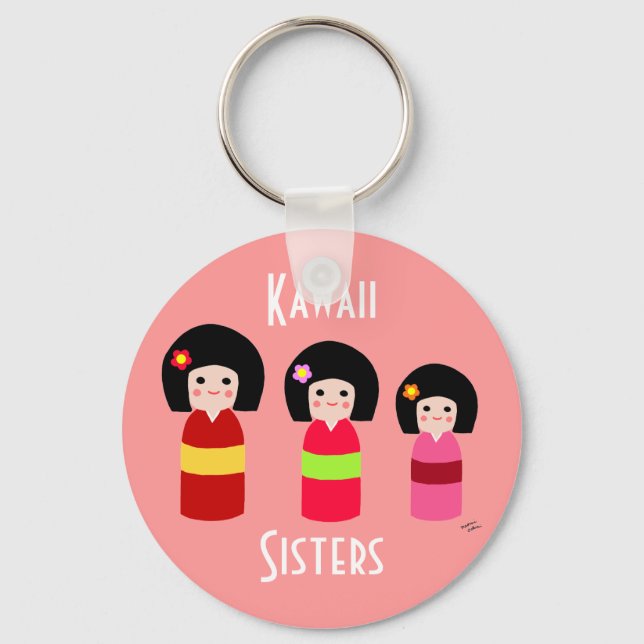 Porte-clés Caricature des soeurs de poupées Kokeshi (Recto)