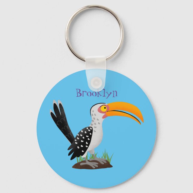 Porte-clés Caricature d'oiseau de safari de barbecue jaune am (Recto)