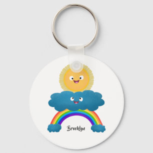 Porte-clés Caricature en arc-en-ciel du joyeux nuage de solei