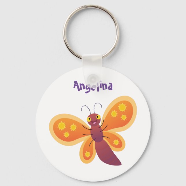 Porte-clés Caricature joli papillon orange (Recto)