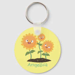 Porte-clés Caricature joli tournesol souriant illustration