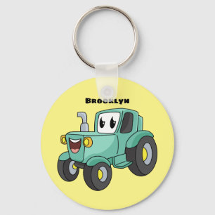 Porte-clés Caricature joli tracteur vert joyeux