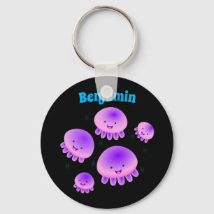 Porte-clés Caricature kawaii de méduse violette rose mou