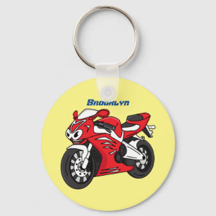 Porte-clés Caricature moto de sport rouge mou