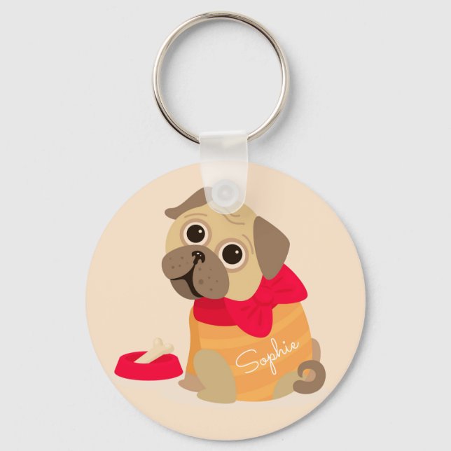 Porte-clés Carlin chien mignon nom personnalisé (Recto)