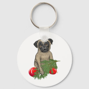 Porte-clés Carlin Chiot adorable Noël Chien Art