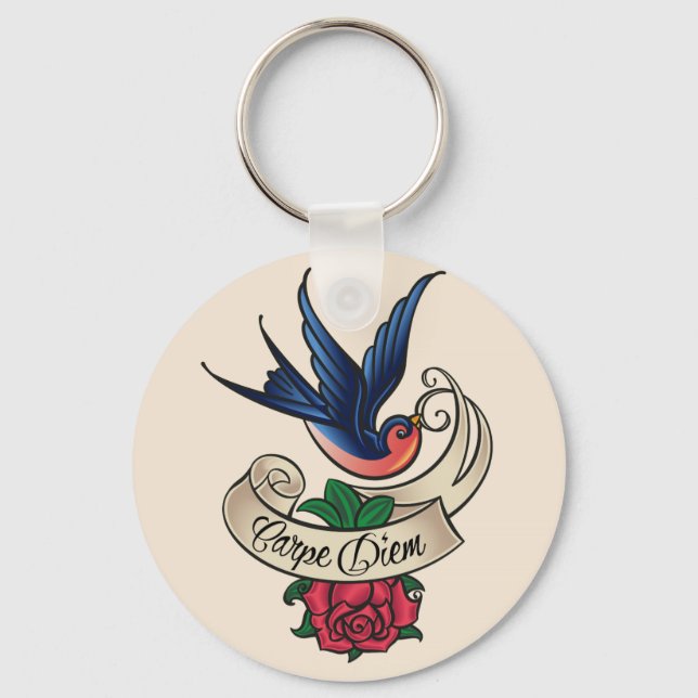 Porte-clés Carpe Diem Bluebird tatouage (Recto)