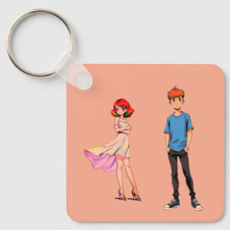 Porte-clés carré Couple d'anime -
