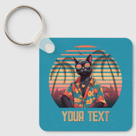 Porte-clés Carré d'attitude de chat Tropical intemporel