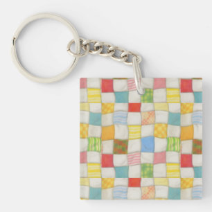 Porte-clés carré en acrylique Crazy Quilt