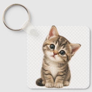 Porte-clés carré en aluminium avec un mignon chato