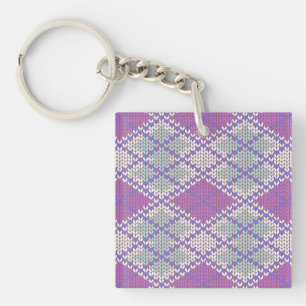 Porte-clés carré en tricot argyle LILAC en acryliq