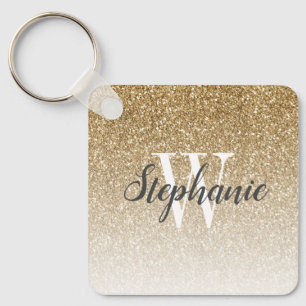 Porte-clés Carré Monogramme Faux Paillettes Ombré Or Moderne