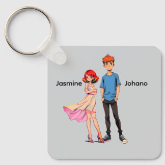 Porte-clés carré personnalisé pour couple d'anime